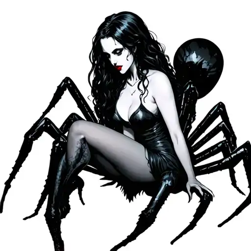 vampire woman sitting on spider tattoo design idea