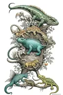 dog,cat,fish,ball python,iguana,hamster,gunipig,spider,scorpion,Pegion,cock,bull,goat,parrot and trees all in one tattoo tattoo design idea