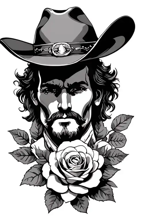 Western Cowboy and Roses tattoo design idea