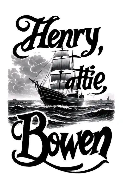 "Henry, Hattie, Bowen" Boat sailing through storm tattoo design idea