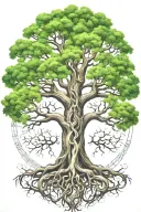 Yggdrasil world tree intertwined no leaves tattoo design idea