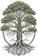 Yggdrasil world tree intertwined no leaves tattoo design idea