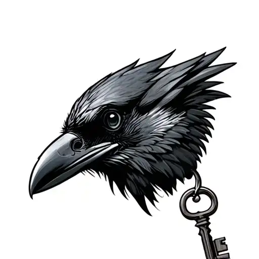 crow head holding a key traditional tattoo design idea