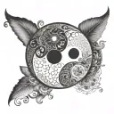 A tattoo design of a ying yang symbol with intricate patterns representing the different roles and responsibilities of a father, creating a unique and meaningful design tattoo design idea