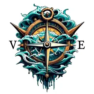 compass with anchor and ocean waves tattoo design idea