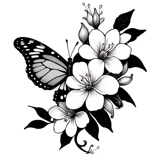 butterfly and jasmine flower intertwined simple tattoo design idea