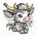 cute baby cow humanoid geisha smiling tattoo design idea