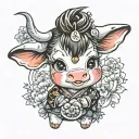 cute baby cow humanoid geisha smiling tattoo design idea