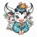 cute baby cow humanoid geisha smiling tattoo design idea
