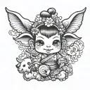 cute baby cow humanoid geisha smiling tattoo design idea