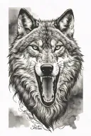Angry gray wolf, realistic, beautiful, shades of gray tattoo design idea