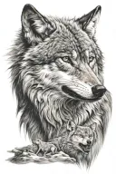 Angry gray wolf, realistic, beautiful, shades of gray tattoo design idea