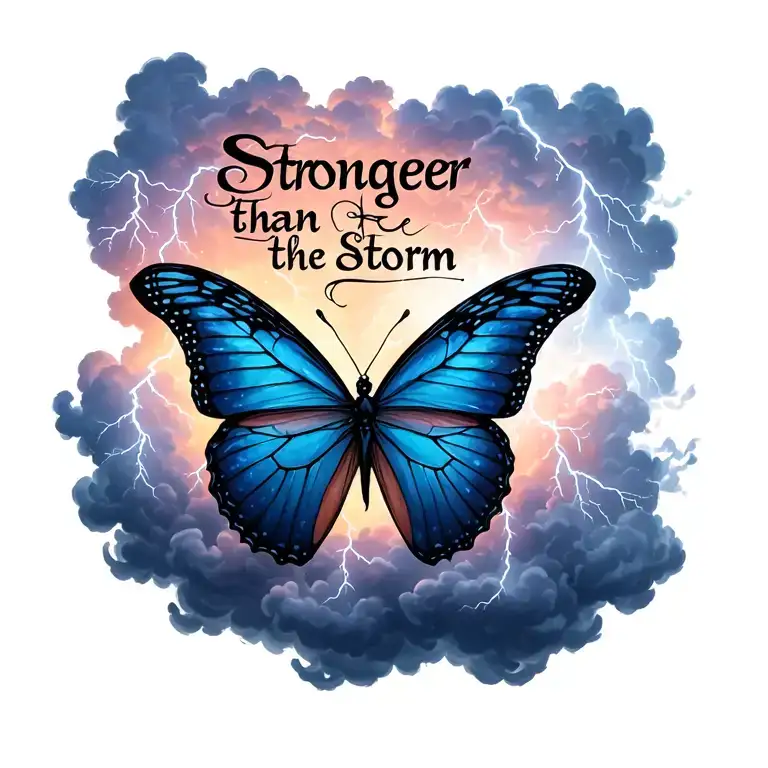 "Stronger than the storm" "Stronger than the storm" butterfly emerging from storm clouds forming the shape lightening tattoo design idea