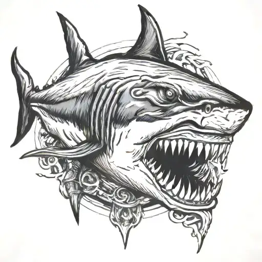 shark with anchor in mouth tattoo design idea