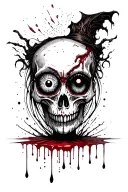 Negative space vampire lady Skull  dripping in blood  to a gothic cup with an hoz coming out of eye hole. tattoo design idea