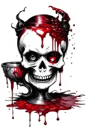 Negative space vampire lady Skull  dripping in blood  to a gothic cup with an hoz coming out of eye hole. tattoo design idea