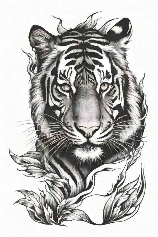 Tiger face emerging tattoo design idea