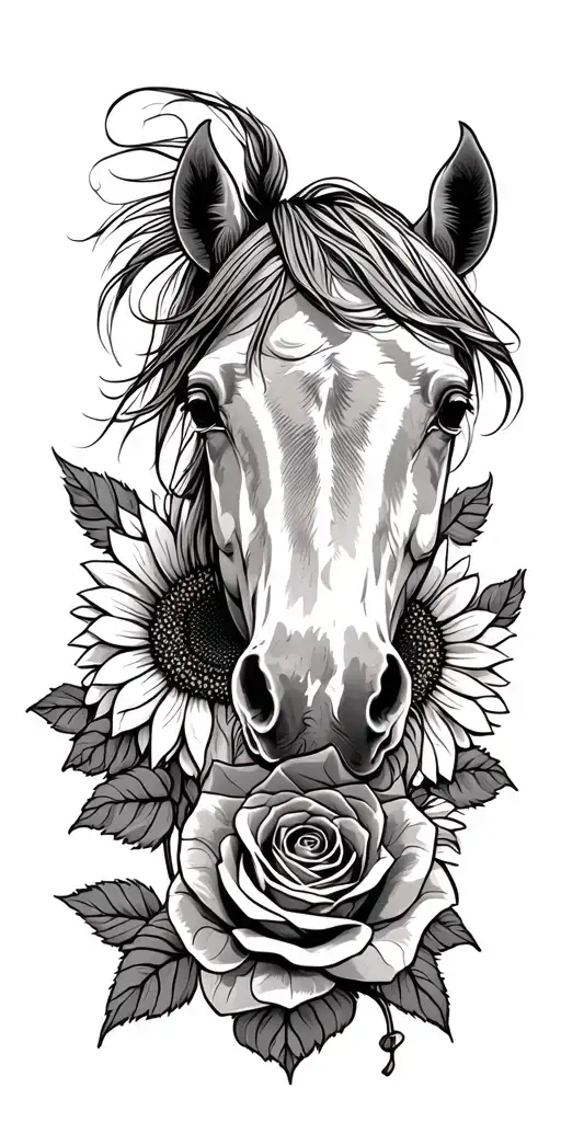 Horses, Roses, Sunflower, western tattoo design idea