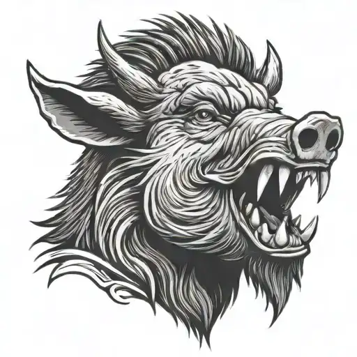 Boar head profile angry tattoo design idea