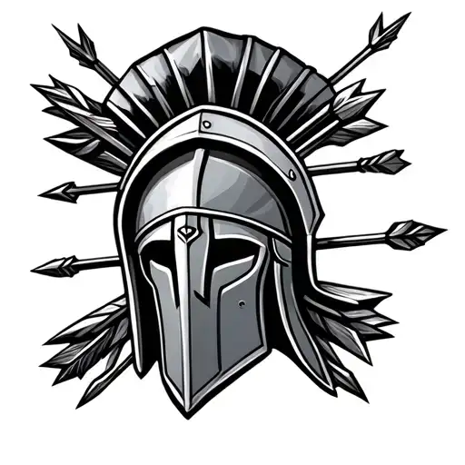 spartan helmet arrows sticking tattoo design idea