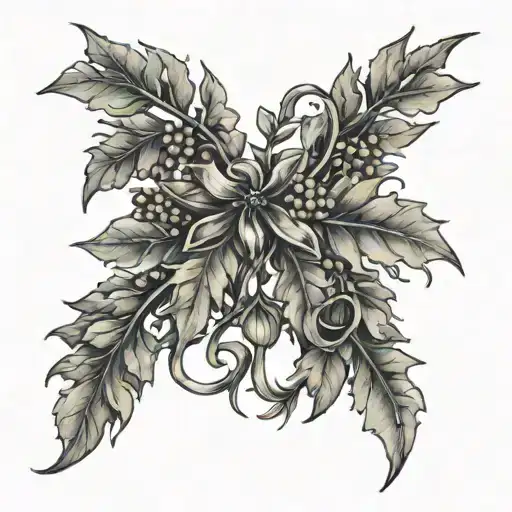 long hunting bow & Rowan tree intertwined tattoo design idea