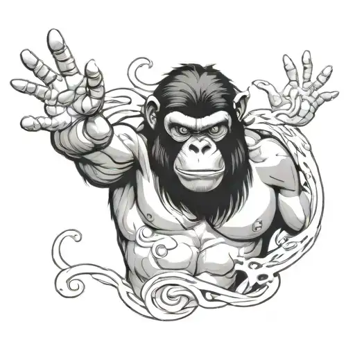 muscualr ape protecting sexy women  tattoo design idea