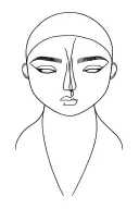 Using a single line create a Gemini tattoo of 2 faces looking opposite directions with one placed above the other. tattoo design idea