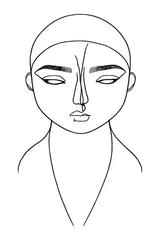 Using a single line create a Gemini tattoo of 2 faces looking opposite directions with one placed above the other. tattoo design idea