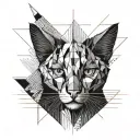 cat head separated in the middle with a vertical line, one side black the other white, outside lines and shapes tattoo design idea