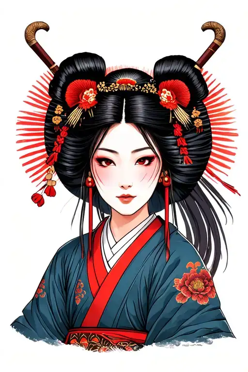 japanese samurai female tattoo design idea
