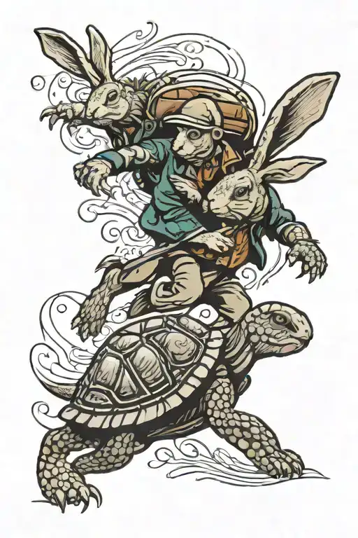 tortoise and hare running tattoo design idea