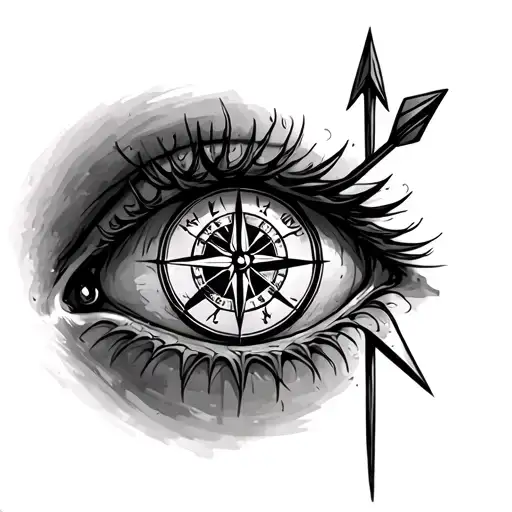 tattoo of an eye with a compass inside and an arrow pointing up tattoo design idea