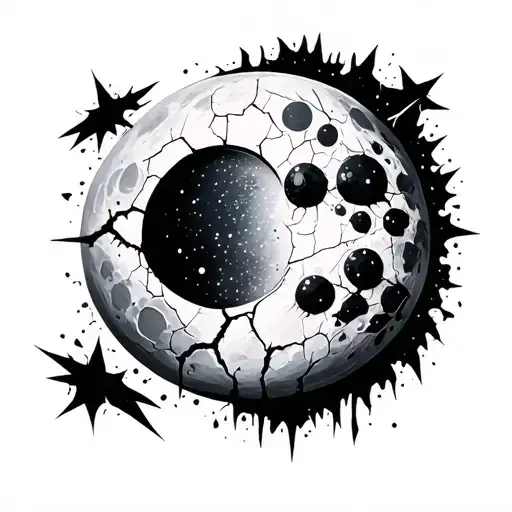 cracked moon tattoo design idea