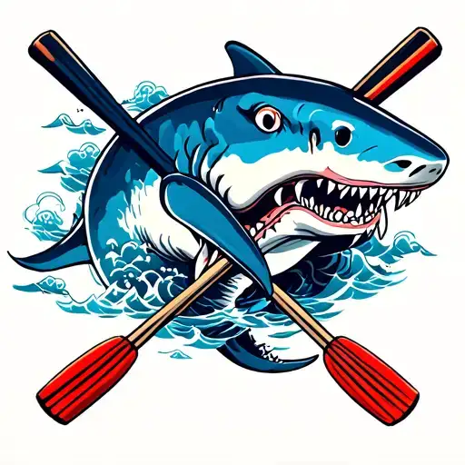 shark and crossed rowing oars intertwined tattoo design idea