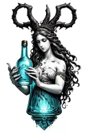 create a tattoo of hecate holding a bottle aqua tofana bottle tattoo design idea