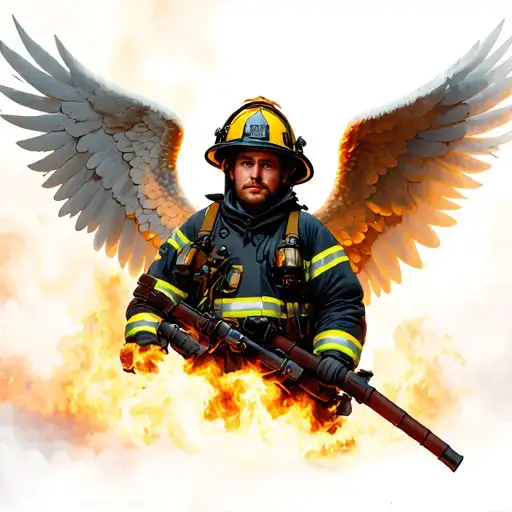 Firefighter with angel wings spread wide tattoo design idea