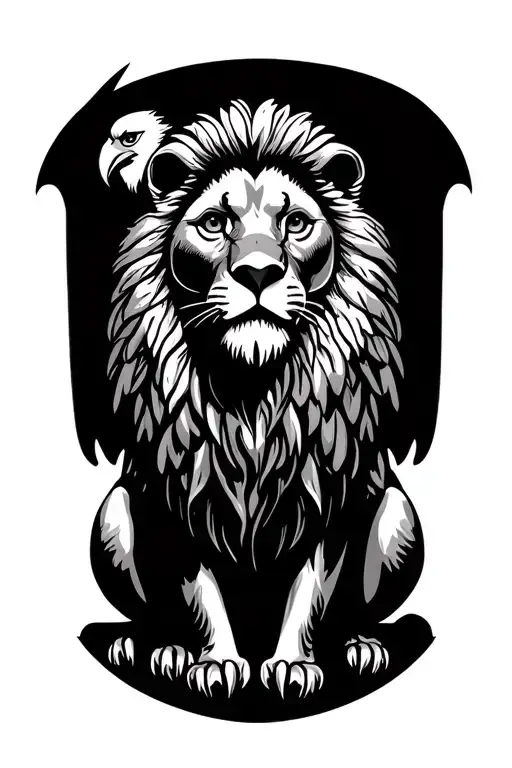 lion and eagle sitting tattoo design idea