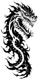 dragon around the arm, mouth on shoulder with the sol of may in the mouth  tattoo design idea