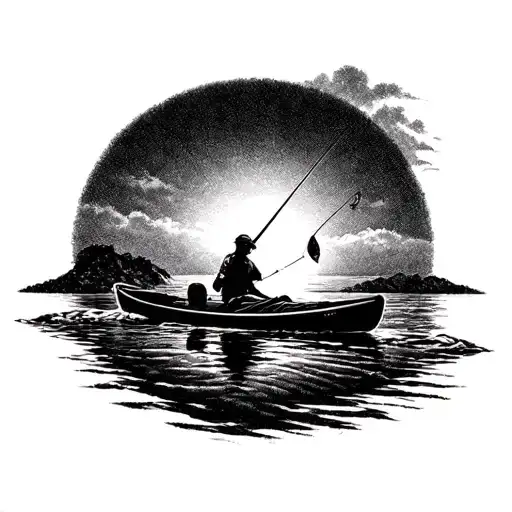 floating kayak fishing tattoo design idea