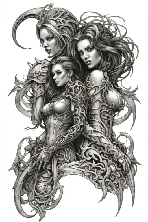 Gemini and the good and evil witchblade angel tattoo design idea