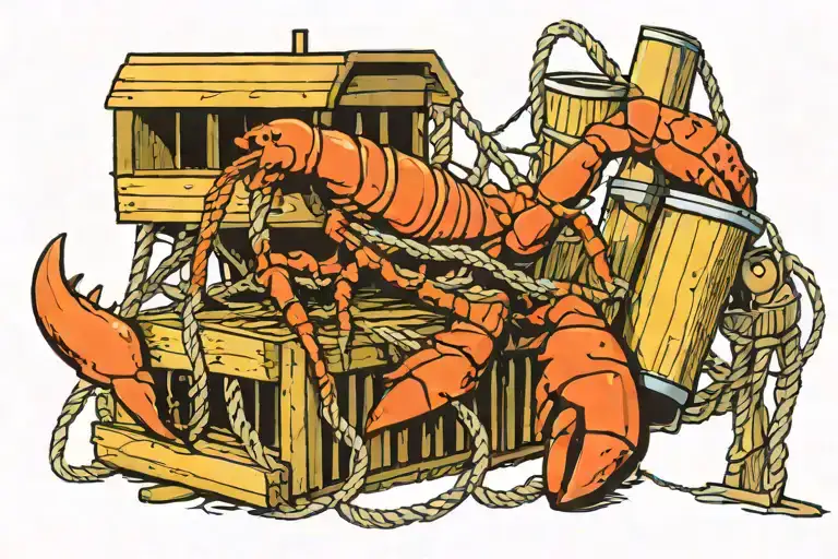 Lobster trap with rope hanging off the side with a buoy attached  tattoo design idea