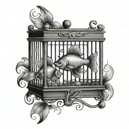 beta fish in bird cage tattoo design idea