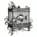 beta fish in bird cage tattoo design idea