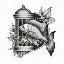 beta fish in bird cage tattoo design idea