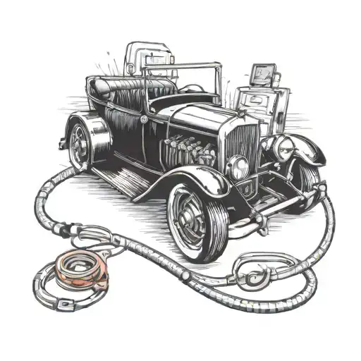 A vintage car with a stethoscope wrapped around it, symbolizing the client's passion for nursing and love for classic vehicles tattoo design idea