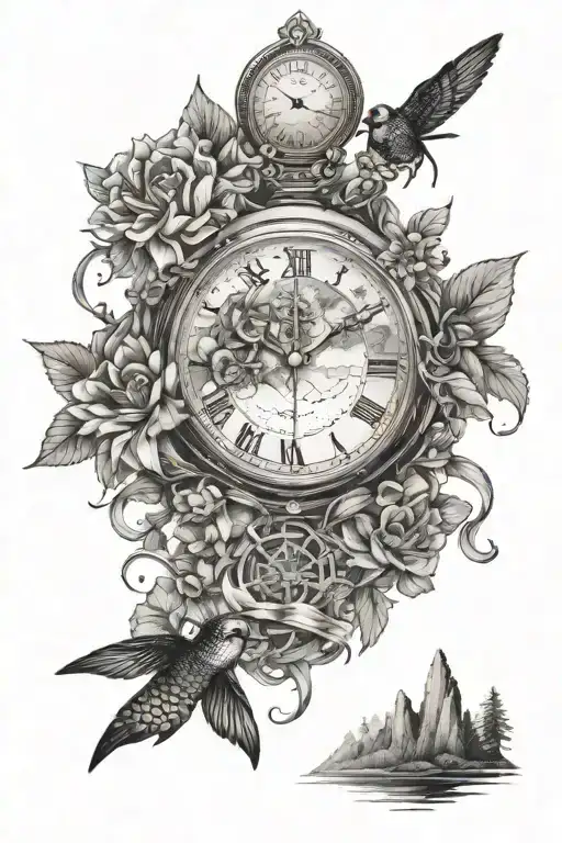 Honeycomb pattern, sexy woman, Clock  the word Thomas ,Trees, Mountains, Flowers gun tattoo design idea
