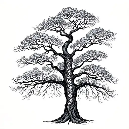 tree with dna-strand trunk symbolizing life tattoo design idea