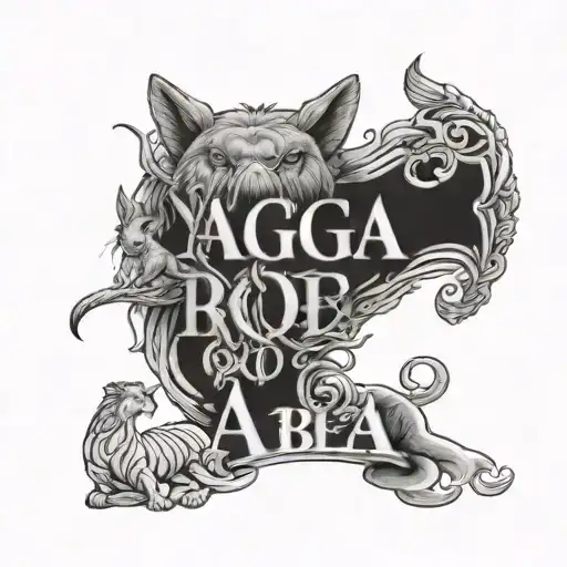 childrens name saga and abel on the chest with no animals tattoo design idea