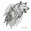 magic wolf and raven tattoo design idea