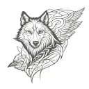 magic wolf and raven tattoo design idea